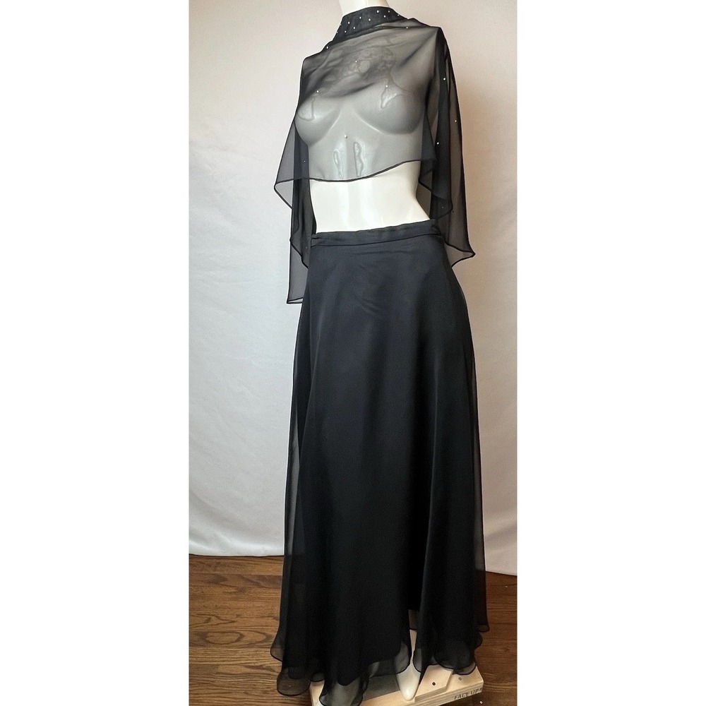 Vintage After Dark Skirt Women Black Maxi Satin Chiffon Overlay 90s Goth Witch